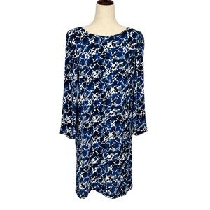 J. Crew Women's Shift Dress Size M Blue Floral Viscose Long Sleeve Knee Office
